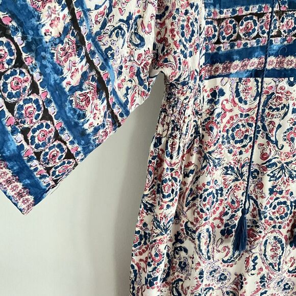 Miss Me Paisley Eylet Shift Midi Navy Multicolor Boho Tassel L - Picture 8 of 10